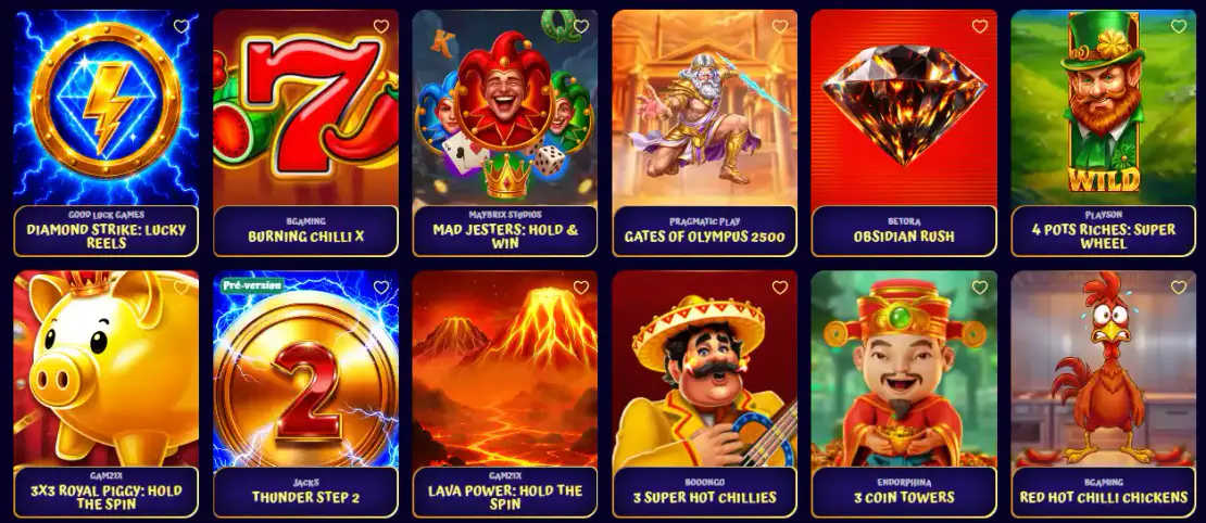 Catalogue de machines à sous Spingranny avec Diamond Strike, Gates of Olympus 2500, Burning Chilli X et d’autres jeux